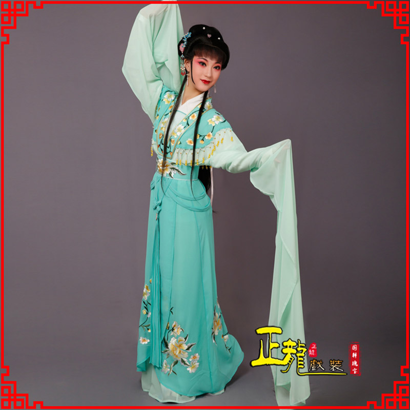 阿合奇青衣水袖戏服演出服 云肩花旦衣
